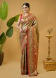 Golden And Red Embroidered Kanjivaram Silk Wedding Saree